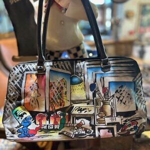 Biacci Leather Excellent Condition Hand Painted Satchel Purse Bag Handbag